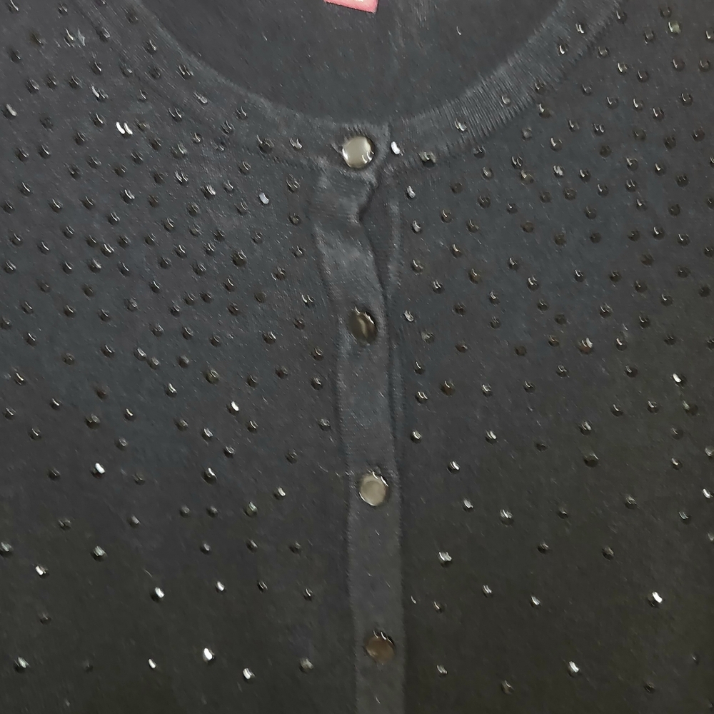 MERONA Black Sparkly Button Down Cotton Long Sleeve Cardigan Sweater Medium - Picture 5 of 7